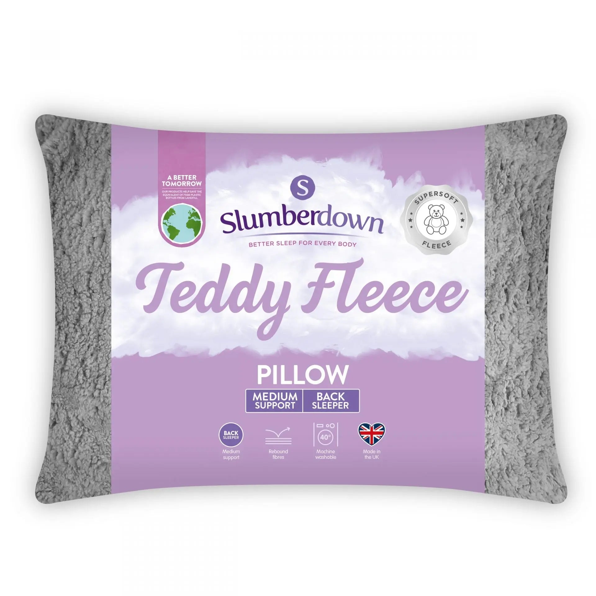 Teddy Fleece Medium Support Pillow Slumberdown