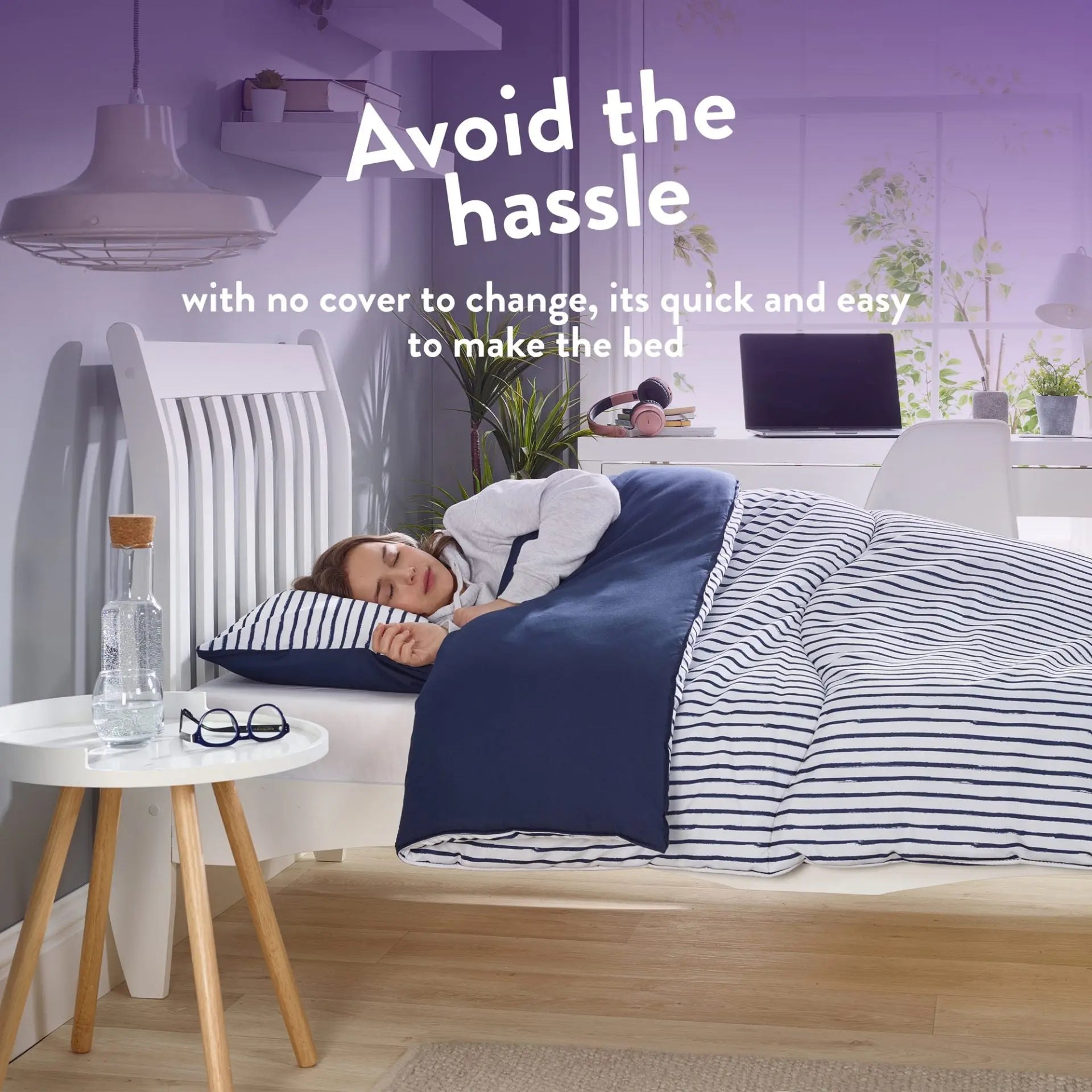 Coverless Comfort 10.5 TOG Navy Striped Duvet + Pillow case Slumberdown