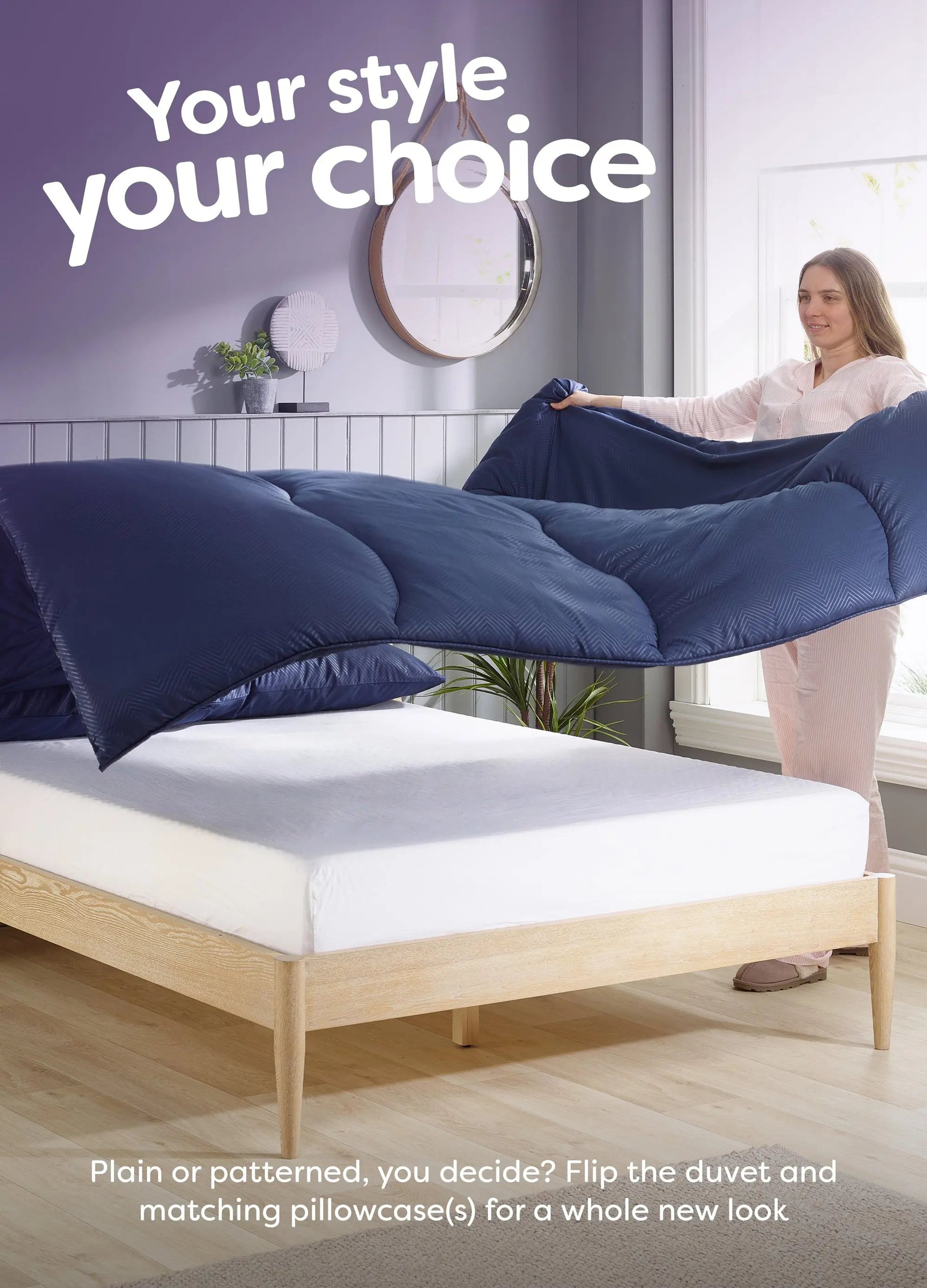 Coverless Comfort Embossed Herringbone Navy Duvet, 10.5 Tog Slumberdown