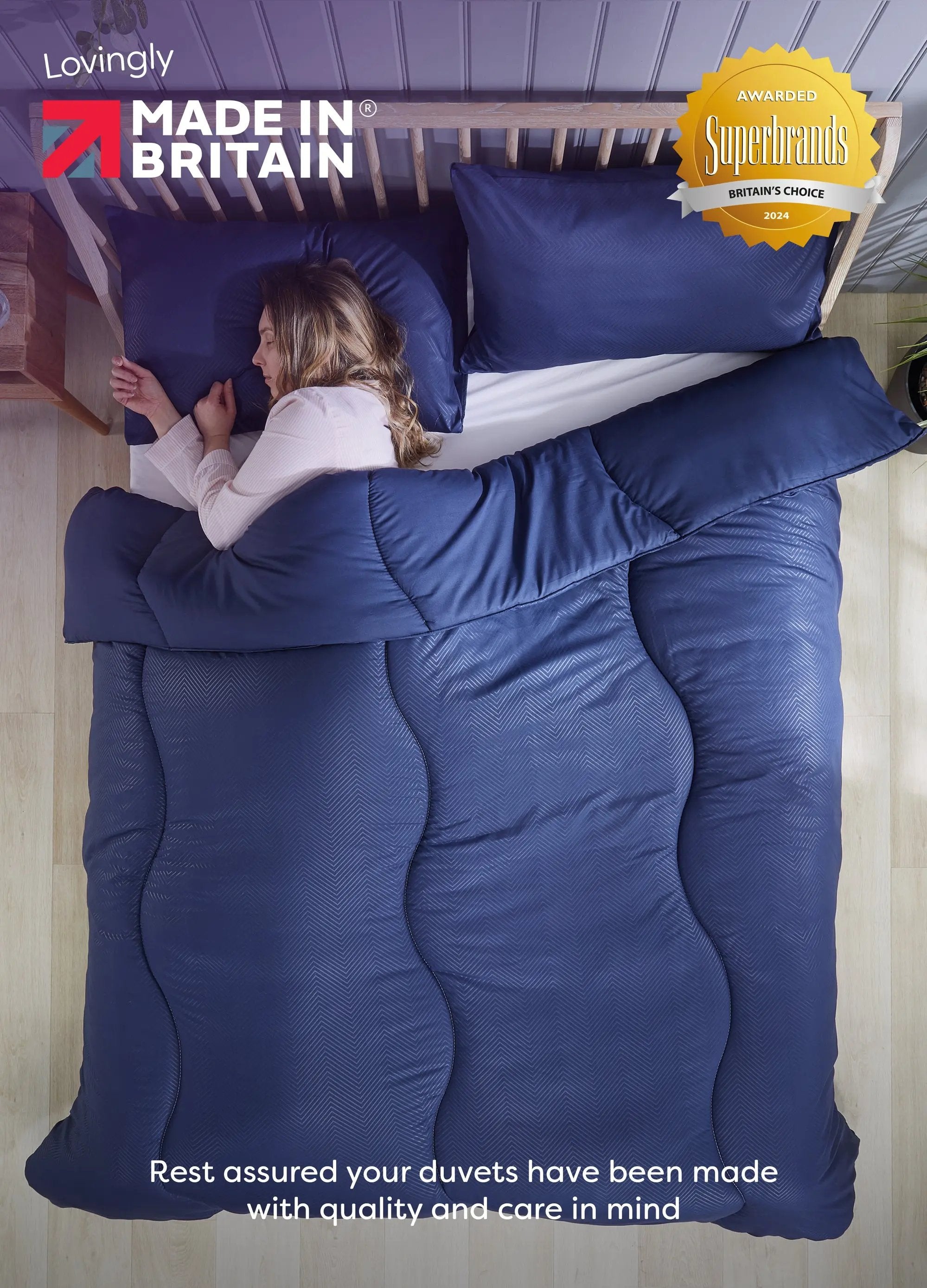 Coverless Comfort Embossed Herringbone Navy Duvet, 10.5 Tog Slumberdown