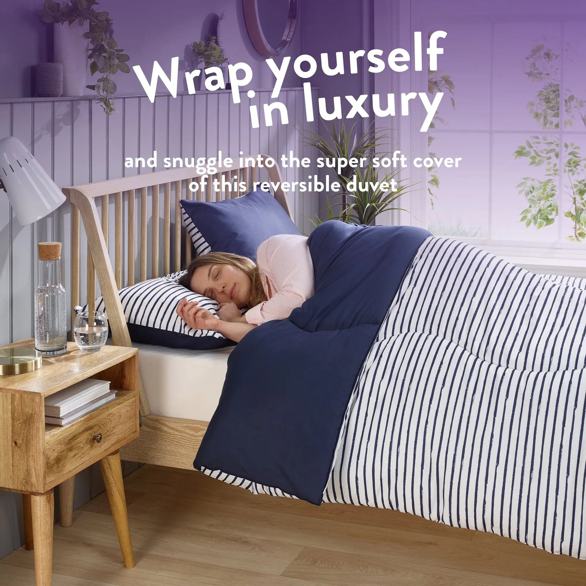 Coverless Comfort 10.5 TOG Navy Striped Duvet + Pillow case Slumberdown